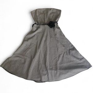 Strapless Black and White Dress with Floral Accent